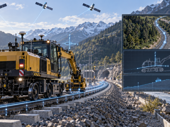 鉄道保守車両でGNSS INSと姿勢・軌跡計測を行う構成の生成イメージ