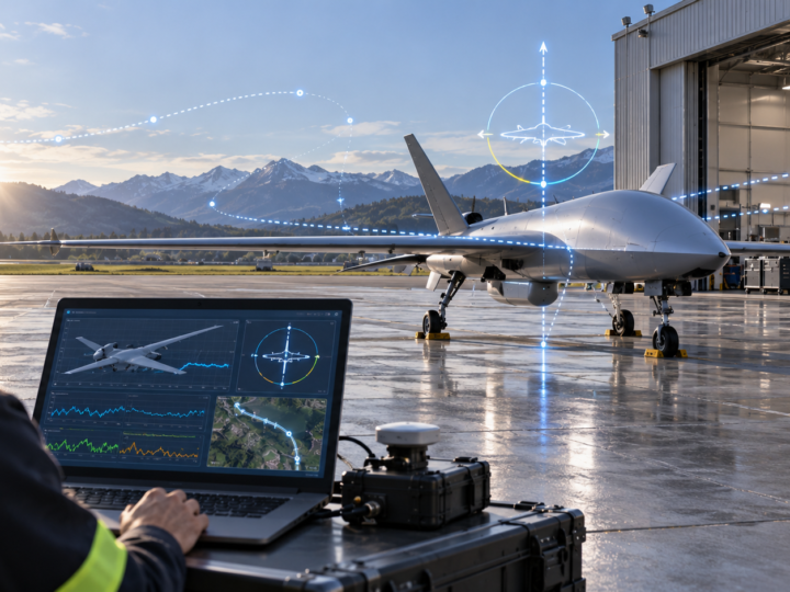 航空機の飛行試験で姿勢・航法・テレメトリを確認する構成の生成イメージ