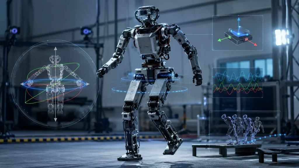 ヒューマノイドロボットの姿勢安定化を示す用途イメージ