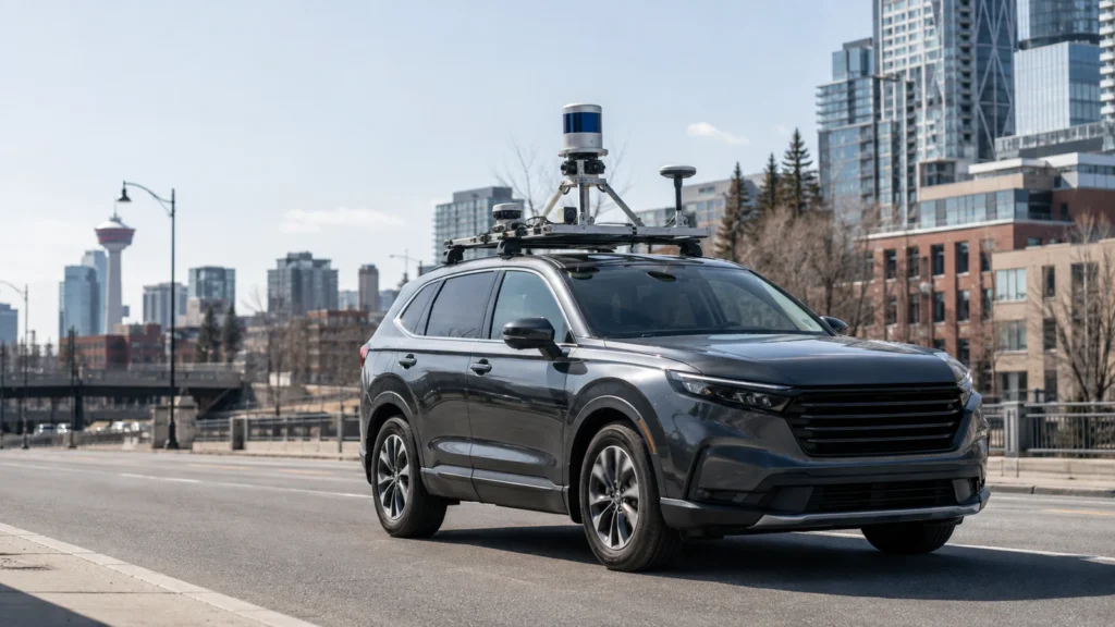 LiDAR・GNSS・慣性計測を搭載したモバイルマッピング車両が都市道路を走行するデータ収集の用途イメージ