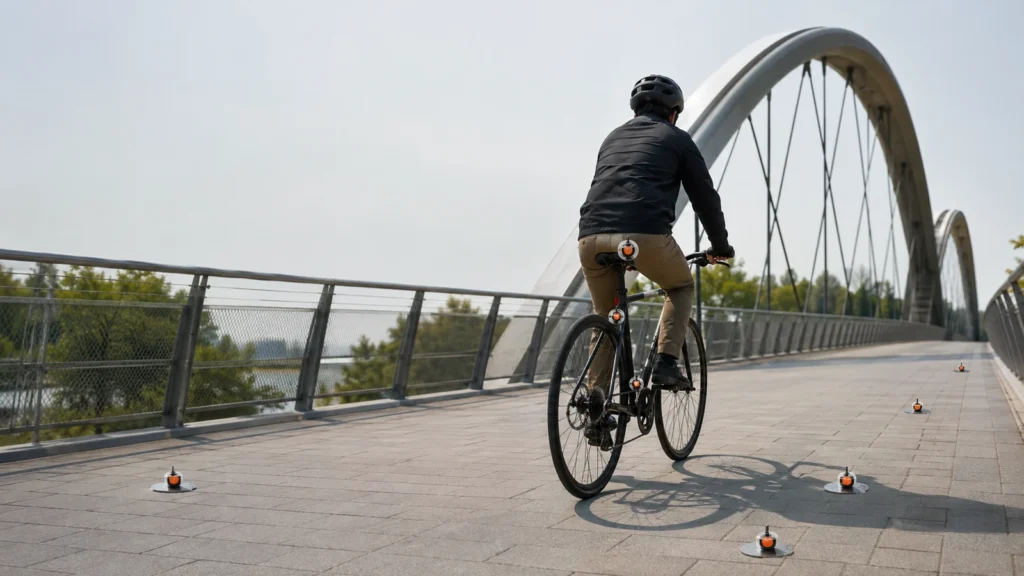 橋梁を走行する自転車を用いた間接的な構造モニタリング研究の用途イメージ