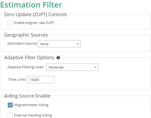 Estimation FilterのAiding設定画面
