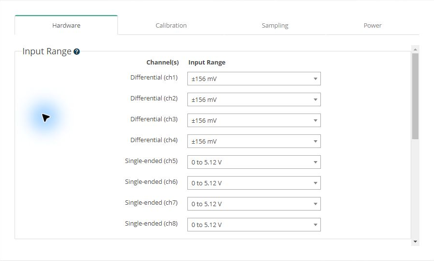 V-Link-200のInput Range設定画面